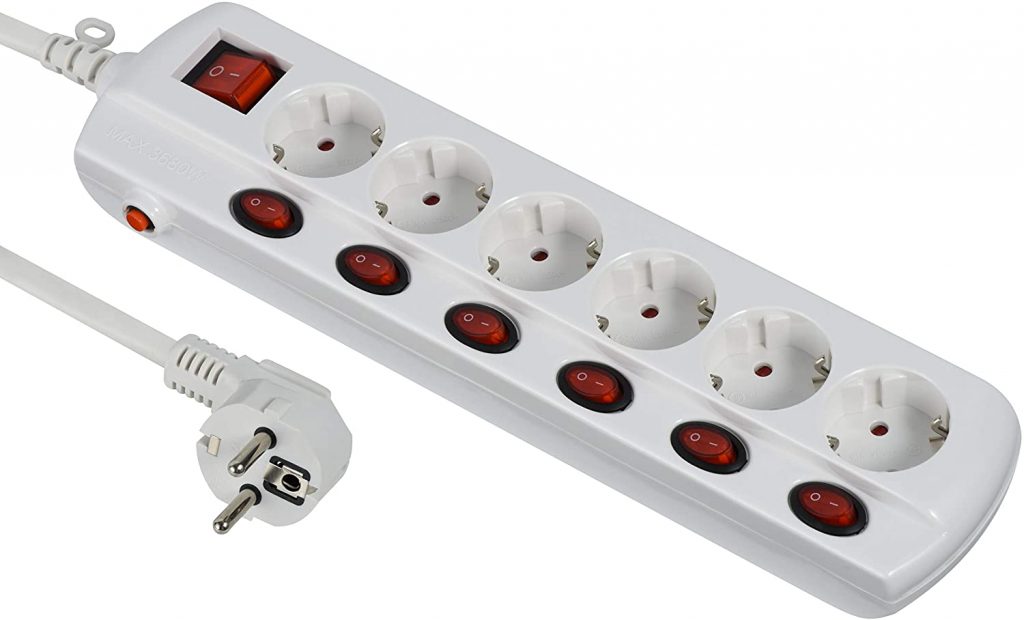 regleta electrica de 6 enchufes con interruptores individuales