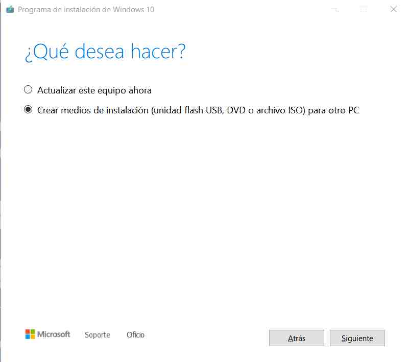 Crear pendrive de instalación de Windows 10