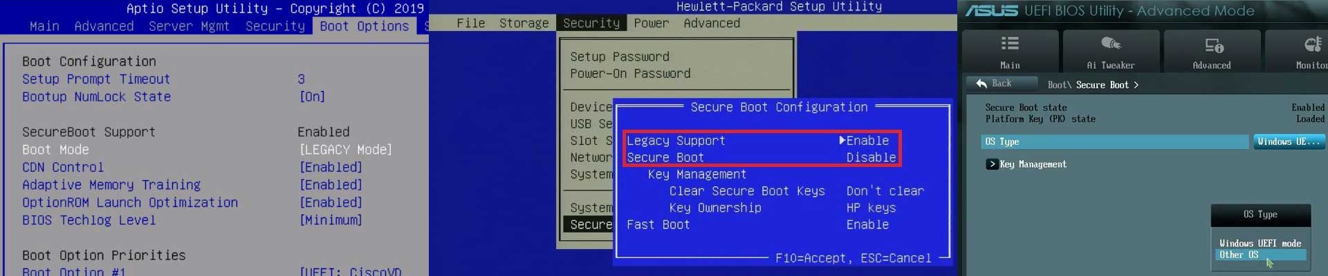 desactivar secureboot uefi bios csm